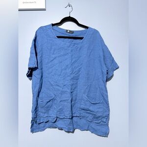Casual Blue Linen Top made in Italy